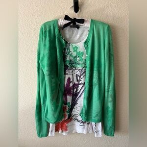 Marc Aurel 2 Pieces Set Top and Cardigan Linen Floral print